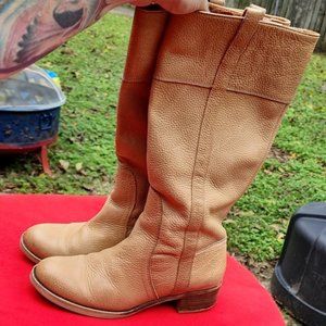 Lucky Brand Hibiscus Tan Pebbled Leather Wide Calf Tall Riding Boots Size 11